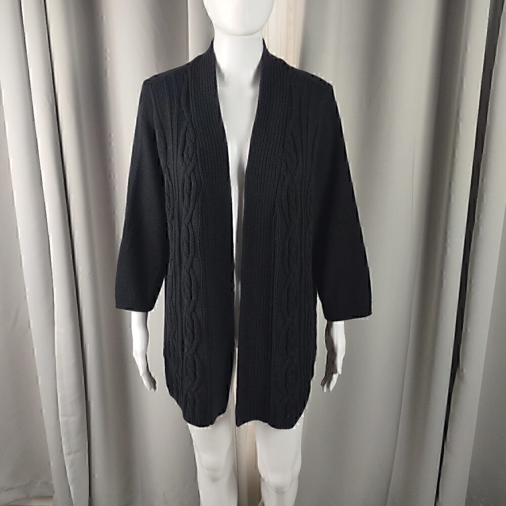 Croft & Barrow Black Cotton Blend Open Front Cardigan Long Sleeve Sweater Sze 1X - Picture 1 of 14